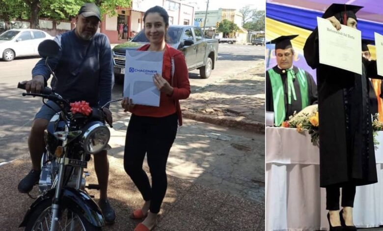 Si laurea e regala una moto al patrigno