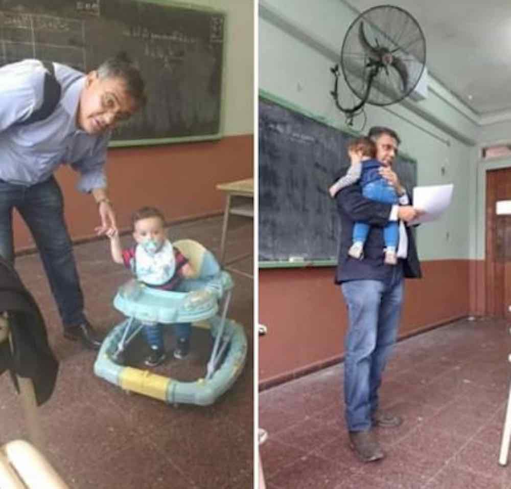 insegnante tiene in braccio bambino